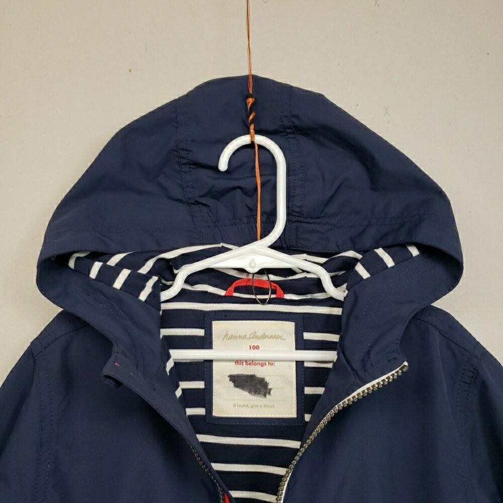 Hanna Andersson Rain Jacket 100 Kids Size 4 Navy Blue Striped Lined Gorpcore - Picture 4 of 9